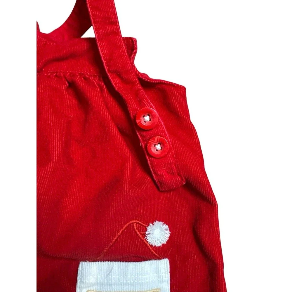 Carters Santa Red Corduroy Jumper‎ Dress Size 6 Mths Adjustable Straps Christmas